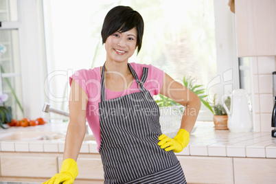 Woman Wearing Rubber Gloves
