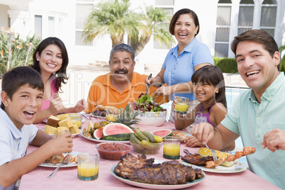 Family Enjoying A Barbeque