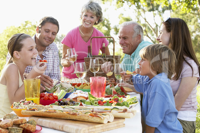 Familie mit Großeltern beim Picknicken