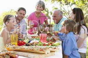 Familie mit Großeltern beim Picknicken