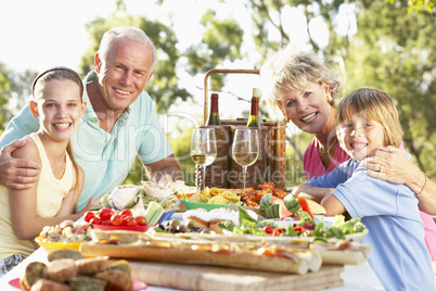 Großeltern mit ihren Enkeln beim Picknick