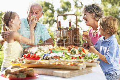 Großeltern mit ihren Enkeln beim Picknick