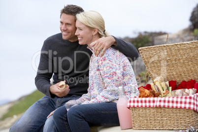 Ein schönes junges Paar macht ein Picknick