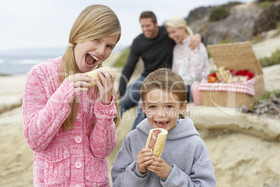 Eine Familie macht ein Picknick