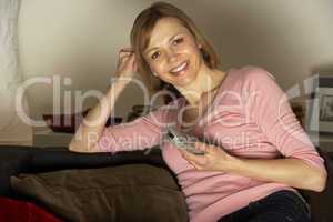 Woman Relaxing Watching Television