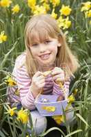 Young Girl In Daffodils At Easter