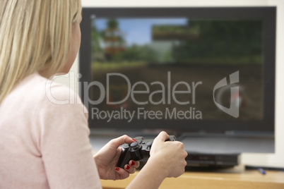 Young Woman Playing With Game Console