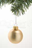 Gold Christmas Decoration Hanging On Tree