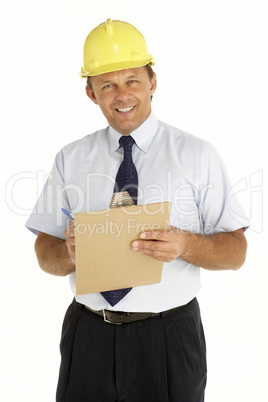 Portrait Of A Foreman Writing On A Clipboard