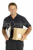 Courier Holding A Parcel And Clipboard