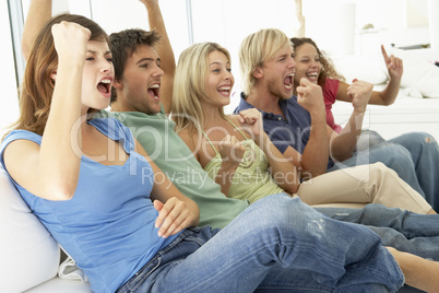 Friends Watching A Game On Television