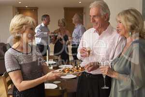 Woman Serving Hors D'oeuvres To Her Guests At A Dinner Party