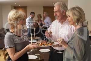 Woman Serving Hors D'oeuvres To Her Guests At A Dinner Party