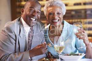 Senior Couple Having Dinner Together At A Restaurant