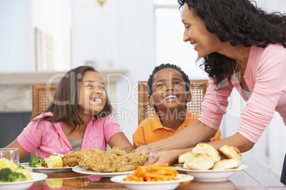 Mother Serving A Meal To Her Children At Home