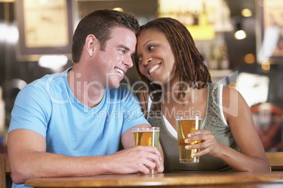 Couple Drinking Beer Together In A Pub