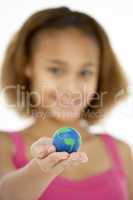 Young Girl Hoiding Small Globe