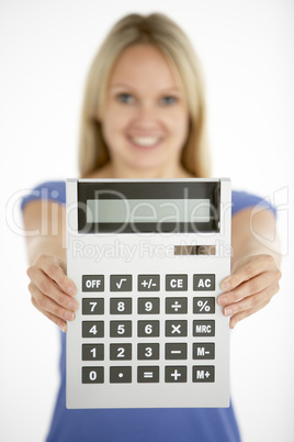 Woman Holding Calculator