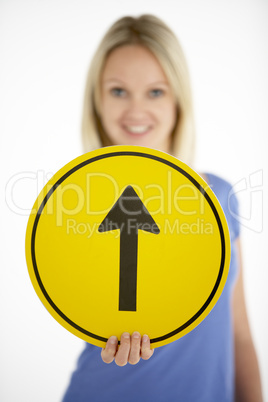 Woman Holding Road Traffic Sign