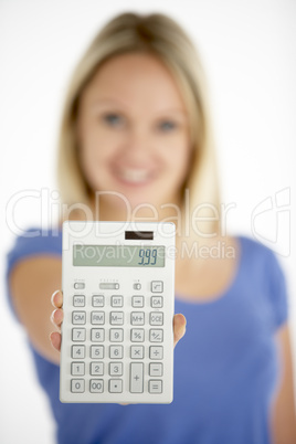 Woman Holding Calculator