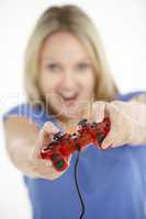 Woman Holding Video Game Controller