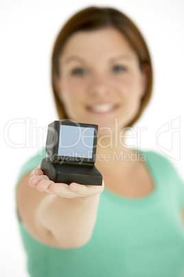 Woman Holding Model Computer