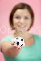 Woman Holding Small Football