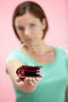 Woman Holding Empty Purse