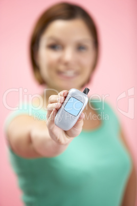 Woman Holding Model Mobile Phone