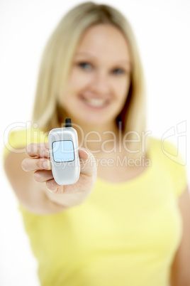 Woman Holding Model Mobile Phone