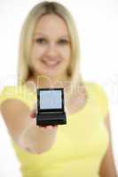 Woman Holding Model Computer