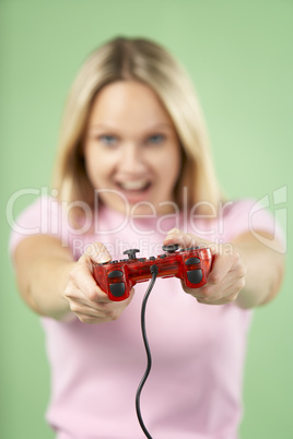 Woman Holding Video Game Controller