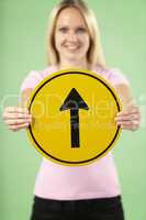 Woman Holding Road Traffic Sign