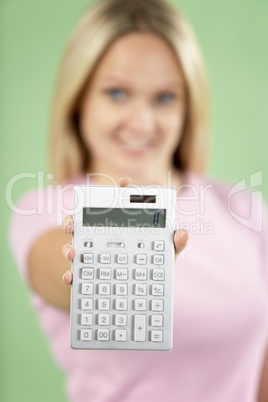 Woman Holding Calculator