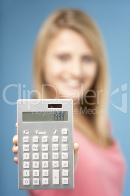 Teenage Girl Holding Calculator