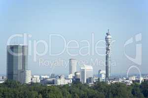 Cityscape With The BT Tower And Millennium Wheel, London, Englan