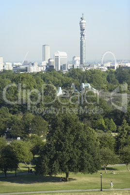 Cityscape With The BT Tower And Millennium Wheel, London, England