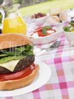 Al Fresco Dining With Hamburgers And Salad