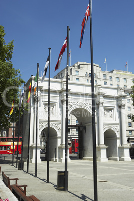 Marble Arch With Flags Flying, London, England