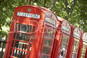 Red Telephone Booths In A Row