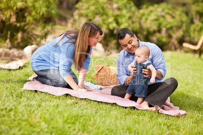 Happy Mixed Race Family Playing In The Park