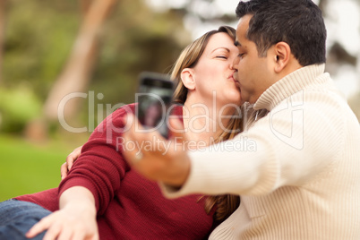 Attractive Mixed Race Couple Taking Self Portraits