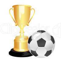 soccer ball and trophy