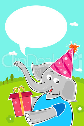 elephant with birthday gift/ birthday card