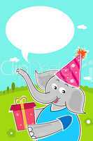 elephant with birthday gift/ birthday card