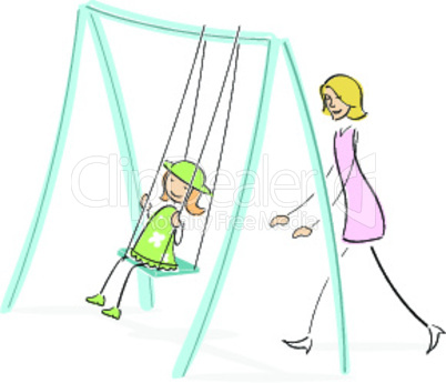 mom pushing daughter on swing