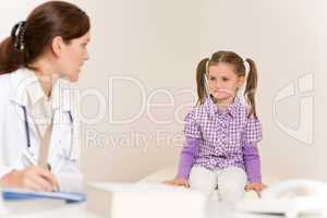 Female doctor write prescription for child