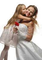 beautiful bride with little girl