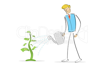 man watering money plant