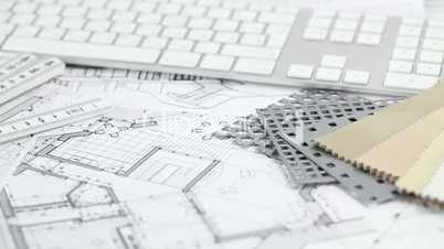 keyboard & architectural plans